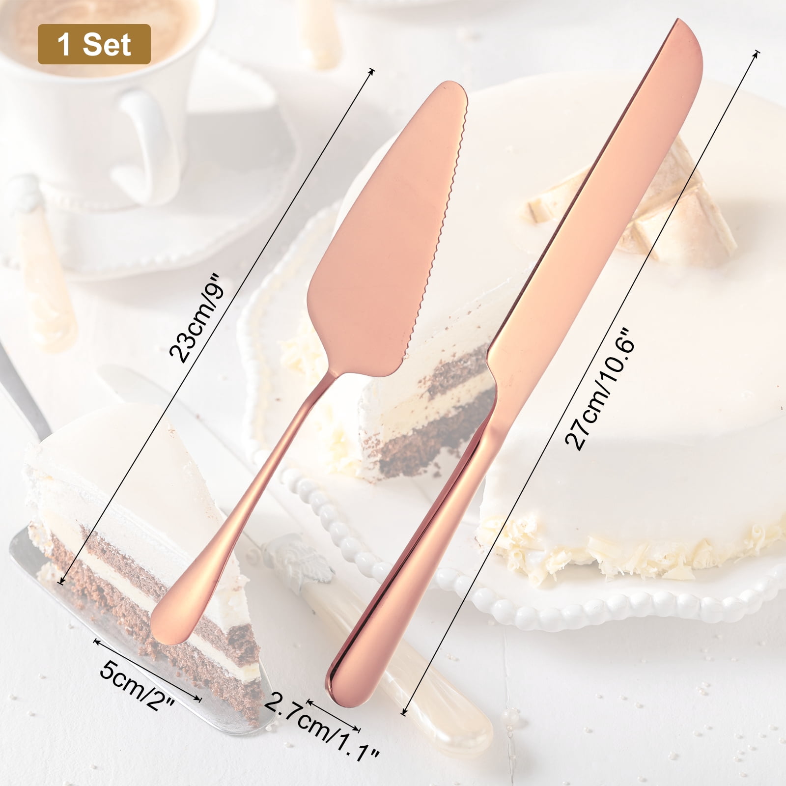 Unique Bargains Elegant Cake Knife and Server Set for Birthday Party Gift Pink