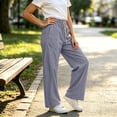 thumbnail image 4 of Qingpeng Girls Wide Leg Pants High Waist Drawstring Striped Cuffs Lightweight Wrinkled School Outdoor Casual Spring Summer Long Pants for Kids, 4 of 7
