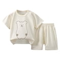 thumbnail image 3 of Kids Boys Girls 2‑Piece Pajama Set, Comfortable Cotton Round‑Neck T-Shirt and Elastic Waist Shorts, Soft Outfit Set For Spring Summer Home | TruHer,Beige 3 Years, 3 of 4