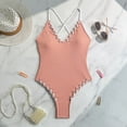thumbnail image 5 of GEWSEY Women's Criss Cross One Piece Swimsuits V Neck Binding Ribbed Swimwear High Cut Bathing Suit (Pink, M), 5 of 8