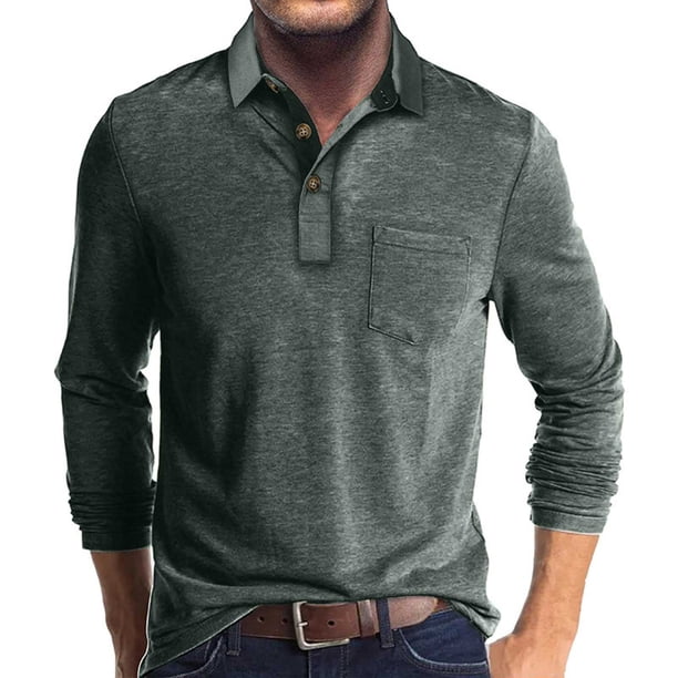 Blusa y camisa de manga larga con cuello vuelto para hombre, estilo casual, con bloques de color, de poliéster y manga larga.