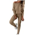 thumbnail image 2 of Qetyuw Women's 2 Piece Outfits Fall Casual Elastic Sweatsuits One Shoulder Long Sleeve Pullover High Waist Skinny Pants Tracksuit Solid Color Trendy Sets, 2 of 5