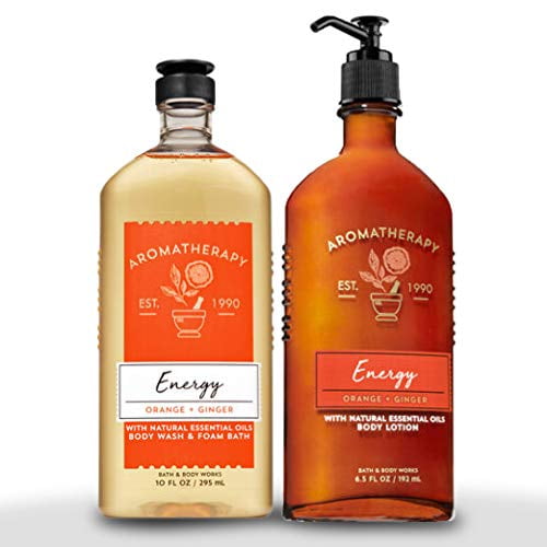 Bath & Body Works Aromatherapy Energy - Orange + Gingembre Lotion pour le Corps, 6.5 Fl Oz + Gel Douche & Mousse pour le Corps, 10 Fl Oz