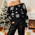 thumbnail image 2 of Christmas Sweaters for Women, Off The Shoulder Sweater for Women Festive Snowflake Long Sleeve Pullover Sweater for Women Cozy Seasonal Knitwear Design, 2 of 5