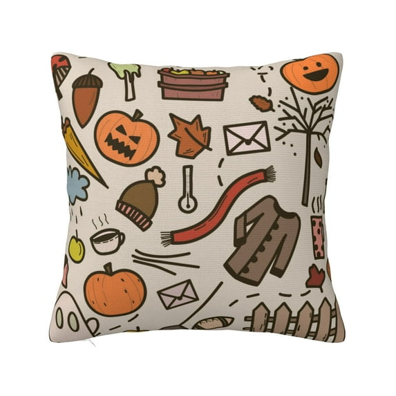 ZICANCN Decorative Throw Pillow Covers , Halloween Doodle Autumn Couch Sofa Decorative Knit Pillow Covers for Living Room Farmhouse 24"x24"