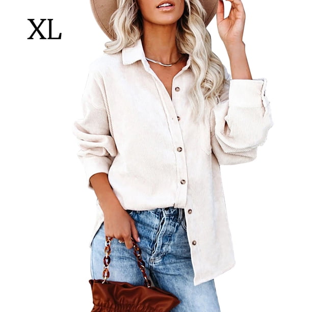 Sonducket Camisa de mujer Casual Botón Top Blusa de pana Blusa