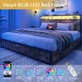 thumbnail image 6 of Lifezone King Size Bed Frame with 2-Tier Bookcase Headboard Platform Bed with Charging Station & LED, 4 Storage Drawers, Metal Support, No Box Spring Needed, Noise Free, Brown, 6 of 7