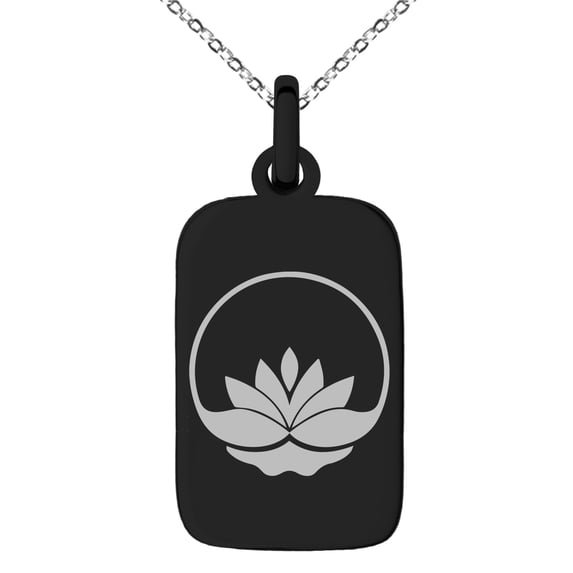 Stainless Steel Lotus Zen Engraved Small Rectangle Dog Tag Charm Pendant Necklace