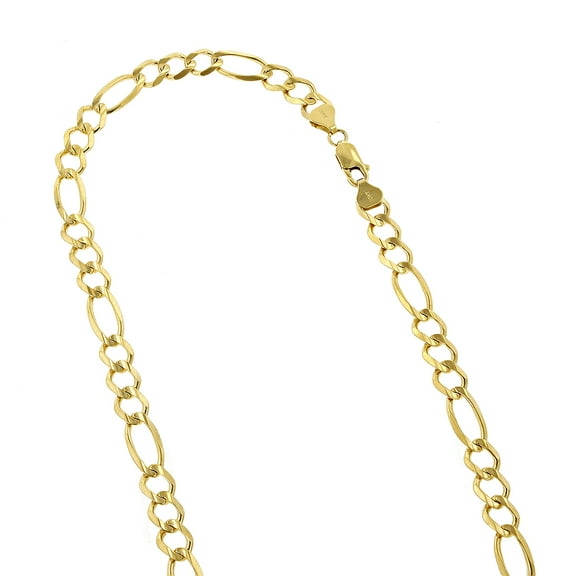 10K 8.5 Yellow Solid Gold 8.5mm Diamond Cut Figaro Chain Link Bracelet with Lobster C lasp
