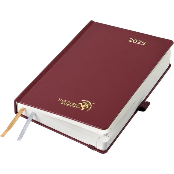 POPRUN 2025 Daily Planner A5-5.5" x 8.5" Planners & Appointment Book, Hardcover with Storage Pocket, Monthly Tabs, Pen Holder - Burgundy