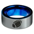 thumbnail image 2 of Tungsten American Football Ball Band Ring 8mm Men Women Comfort Fit Blue Flat Cut Brushed Gray Polished, 2 of 4