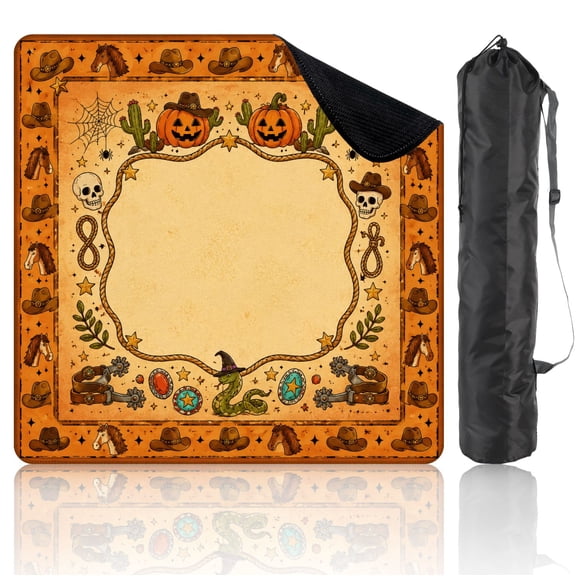 31.5" x 31.5" Mahjong Mat with Carrying Bag Western Halloween Frame Non-Slip Noise Reduction Game Mat for American Mahjong Table Cover Game Night Decor Hostess Gift