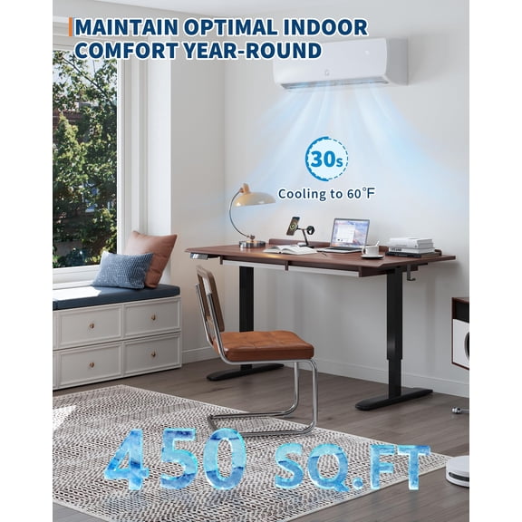 Energy Efficient 9000 BTU 19 SEER2 Ductless Mini Split Air Conditioner & Heater – Wall Mounted Inverter AC with Heat Pump – Ultra-Quiet Cooling & Heating for up to 450 Sq. Ft – 230V – Remote & Full