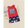 thumbnail image 6 of Elippeo Baby Boy Independence Day 2 Piece Set 6 12 18 24 Months 3 Years Letter Print Tank Tops Elastic Waist Star Print Shorts Infant Toddler 4th of July Outfits, 6 of 10