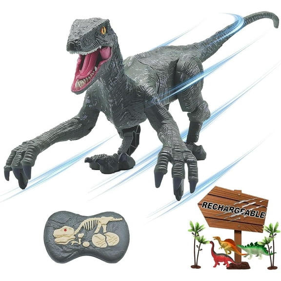 ANKXILE Remote Control Dinosaur Toys for Boys Kids Girls Electronic RC Robot Toy Walking Roaring Velociraptor Jurassic Dino Rechargeable Raptor Blue
