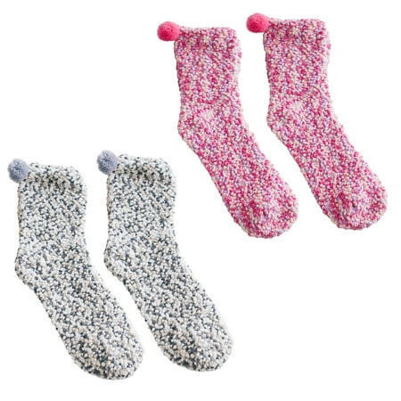 

Cotonie 2Pairs Winter Coral Fleece Cake Socks Towel Massage Bottom Tube Female Socks Home Floor Socks
