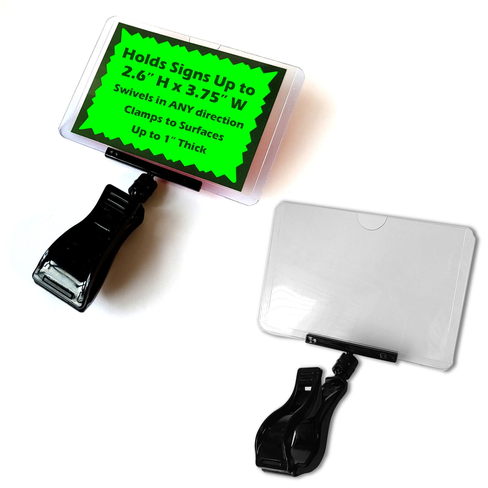 Clip On Swivel Sign Holder with 2.6" H x 3.75" W Card Protector