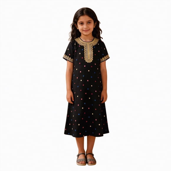 gdxvjhbj Dresses for Little Girls Toddler Girl Floral Dresses Dots Short Sleeve Priness A-line Dress 4T (Black,4 Years)