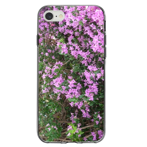 DistinctInk Clear Shockproof Hybrid Case for iPhone 7 8 SE (2020 Model) 4.7" Screen TPU Bumper Acrylic Back Tempered Glass Screen Protector - Purple Flowers Mykonos Greece