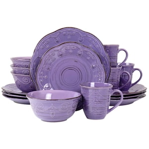 Elama Rustic Birch 16-Piece Stoneware Dinnerware Set