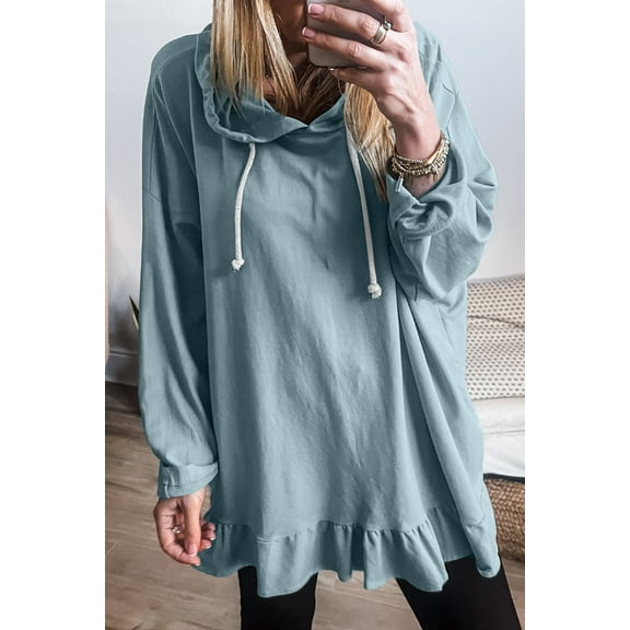 Redhotype Chic Ruffle Hem Hoodie - Cozy Long-Sleeve All-Day Elegance!