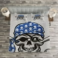 thumbnail image 3 of Ambesonne Skull Quilted Bedspread Set 3 Pcs, Pirate Evil Head Bones, Queen Size, Blue Grey Black, 3 of 3