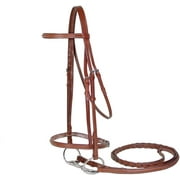 Paris Tack Raised Fancy Stitch Leather English Schooling Bridle with Laced Reins- Chestnut, Oversize/Warmblood Sized