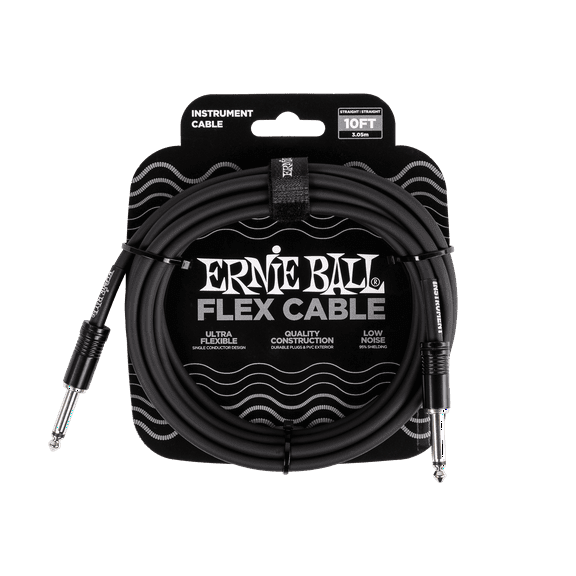 Ernie Ball 6434 10-Foot Black Flex 1/4" TS Straight/Straight Instrument Cable