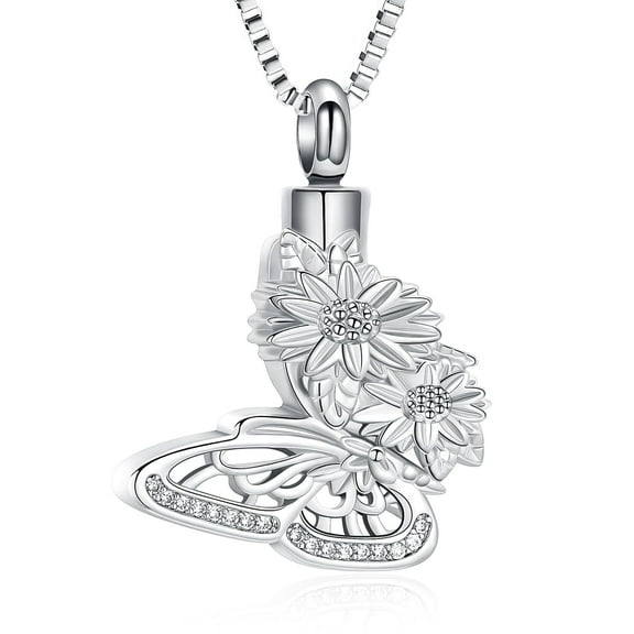 Urn Necklace for Ashes Sunflower Butterfly Cremation Jewelry Stainless Steel Ashes Pendant for Women Men Keepsake Memorial for Necklace