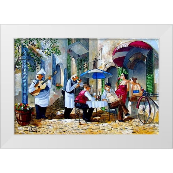 West, Ronald 24x17 White Modern Wood Framed Museum Art Print Titled - Poker Players at Cafe Kitty
