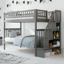 AFI Woodland Twin Over Twin Solid Wood Staircase Bunk Bed, Grey