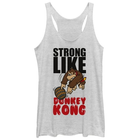 Women s Nintendo Donkey Kong Strong Racerback Tank Top White Heather X Large