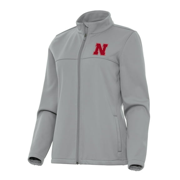 Women's Antigua Gray Nebraska Huskers Links 2 Golf Full-Zip Jacket