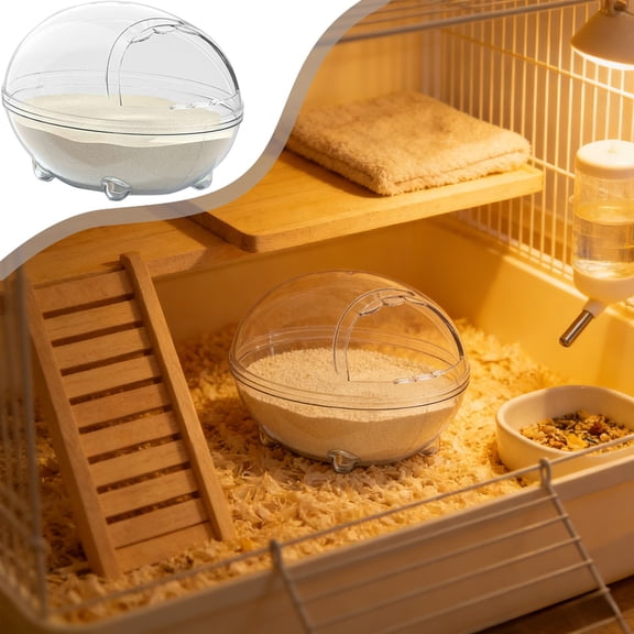 Qocolcyl Transparent Spherical Hamster Sand Bath Container,Small Pet Dust Bath House with Anti-Slip Feet for Gerbil Chinchilla Small Rodent Cage Accessory