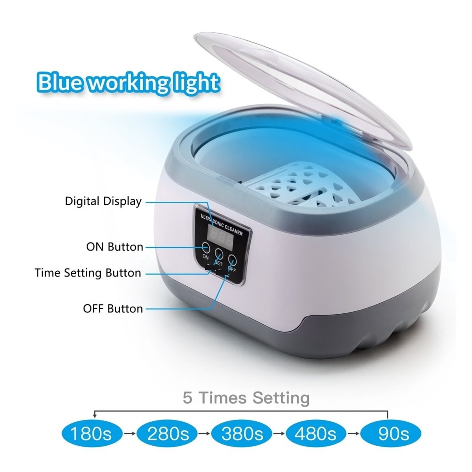 600ML Ultrasonic Cleaner Bath Timer For Jewelry Parts Glasses Manicure Stones Cutters Dental Razor Brush ,Strong Cleaning