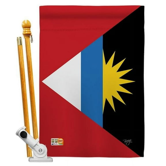 Breeze Decor BD-CY-HS-108281-IP-BO-D-US15-BD 28 x 40 in. Antigua & Barbuda Flags of the World Nationality Impressions Decorative Vertical Double Sided House Flag Set with Pole Bracket & Hardware