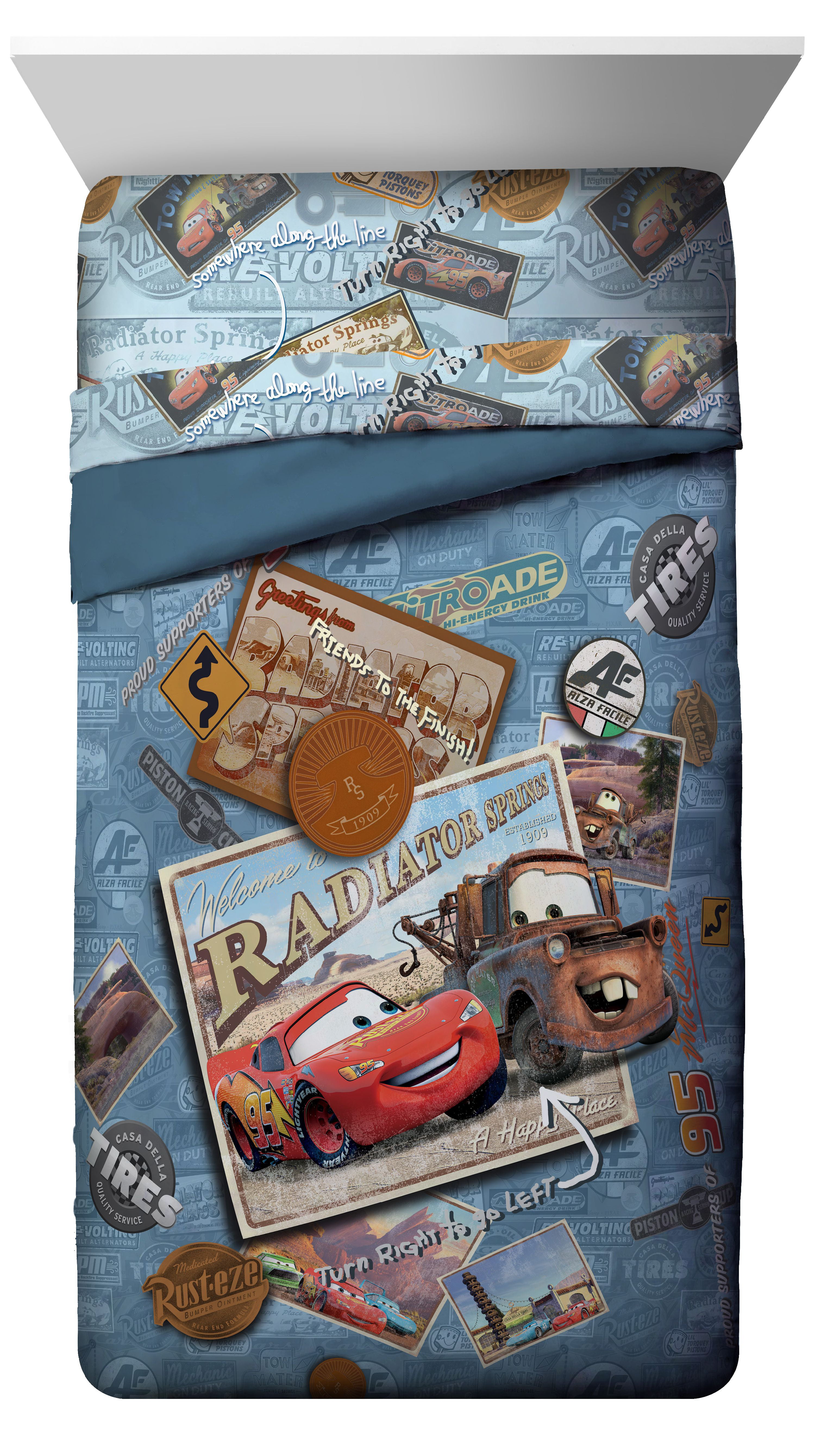 Super Soft Kids Reversible Bedding Features Lightning McQueen and Mater Official Disney Pixar Product Disney Pixar Cars Tune Up Twin/Full Comforter Fade Resistant Polyester Microfiber Fill