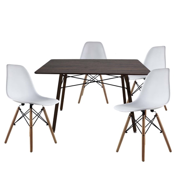 Set de Comedor Oslo Melamina 120cm Nogal 4 sillas Eames Blanco Minimalista Mundo In