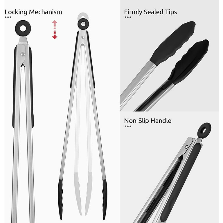 NEW Silicone Tip Locking Tongs Kitchen Cooking Serving Stainless Steel  Handle