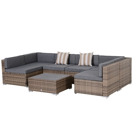 Outsunny 7 Pcs Patio Rattan Sofa Set All Weather Conversation Garden