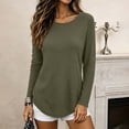 thumbnail image 6 of ClodeEU Women's Crew Neck Side Split Curved Hem Long Sleeve Top, Casual Loose Waffle Knit Pullover Blouse Army Green,Women's Plus L, 6 of 9