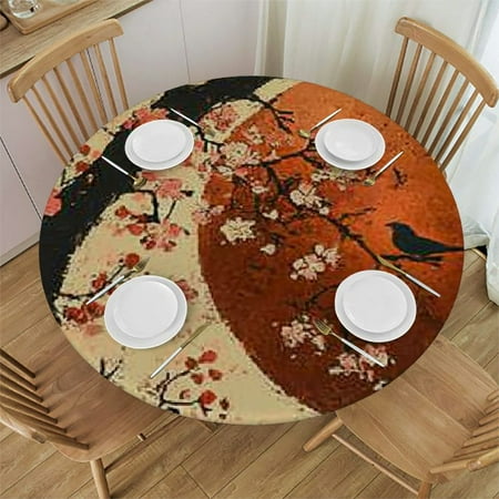 

Palnkart Bird Flowers Tree Round Tablecloth with Elastic Edge Stain-Resistant and Washable for Indoor and Outdoor Use Ideal for Restaurants Weddings Parties 31 -35