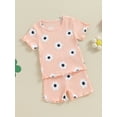 thumbnail image 3 of Bagilaanoe 2pcs Toddler Baby Girl Shorts Set Short Sleeve Flower Print T Shirt Tops + Shorts 6M 12M 18M 24M 3T 4T Kids Casual Summer Clothes, 3 of 7