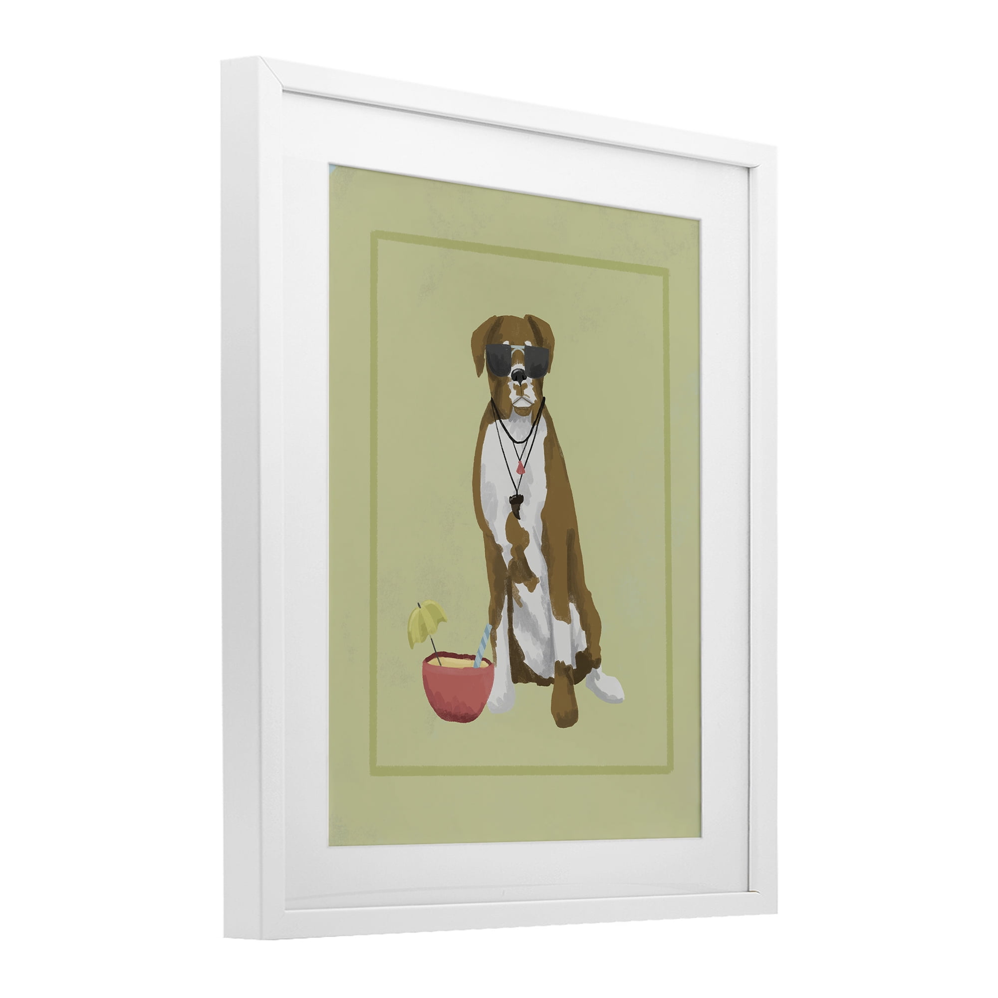 Stupell Industries Boxer Beach Day White Framed Print Under Glass, design by Sadie Harper