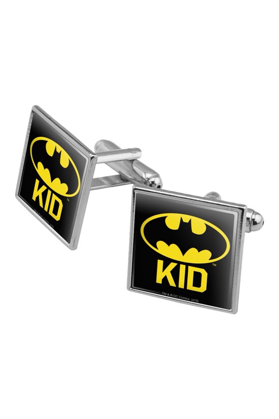 Batman Bat Kid Shield Logo Square Cufflink Set - Silver or Gold