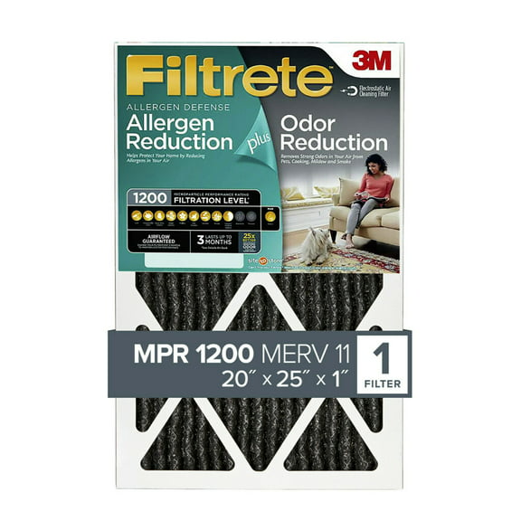 Filtrete 20x25x1 Air Filter, MPR 1200 MERV 11, Allergen Plus Odor Reduction, 1 Filter