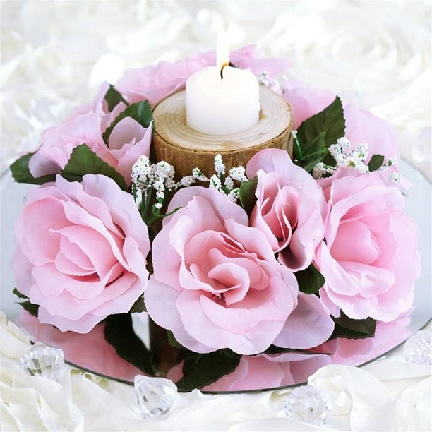 8 Pack Pink Artificial Silk Rose Floral Candle Rings