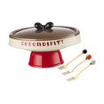 thumbnail image 3 of Frutero con tapa, cuenco con Pedestal, recipiente para platos de postre, cuenco decorativo creativo, cuenco con patas para dulces, verduras, Base Roja con Tenedor, 3 of 9