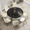 thumbnail image 3 of 59.05" Round Dining Table Faux Marble Dining Table for 8 People, 31.5"Artificial Stone Turntable with Beige Plywood PU Base for Dining Room Kitchen (Not Including Chairs), Black+White, 3 of 6