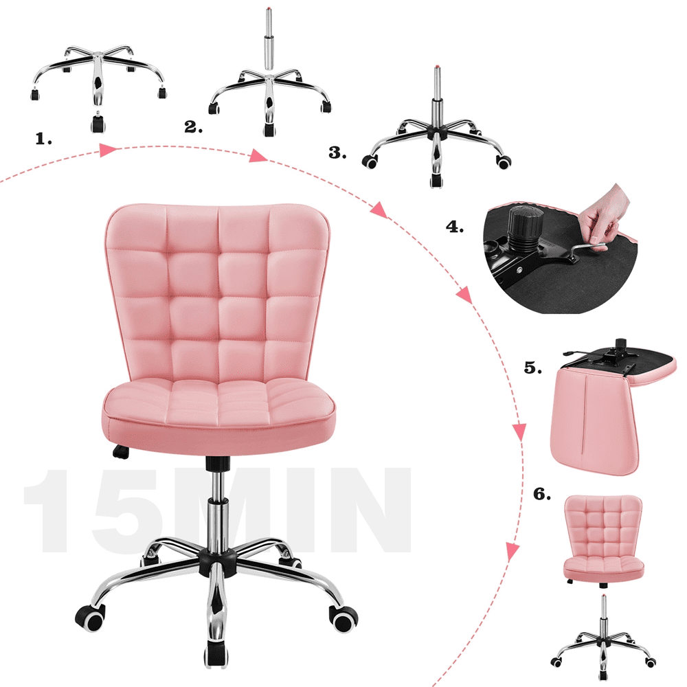 Alden Design Modern Tufted Faux leather Armless Desk Chair for Home Office, Pink